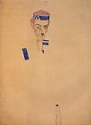 Egon Schiele Man with Blue Headband and Hand on Cheek painting